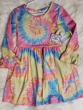 Tie-Dye Long Sleeve Dress - Color: Pink Multi - Girls Size: 6 L